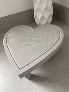 Grey wooden heart display tray with legs